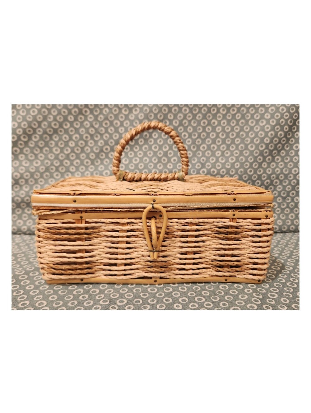 Vintage Wicker Tan Sewing Box ~ Made In Japan